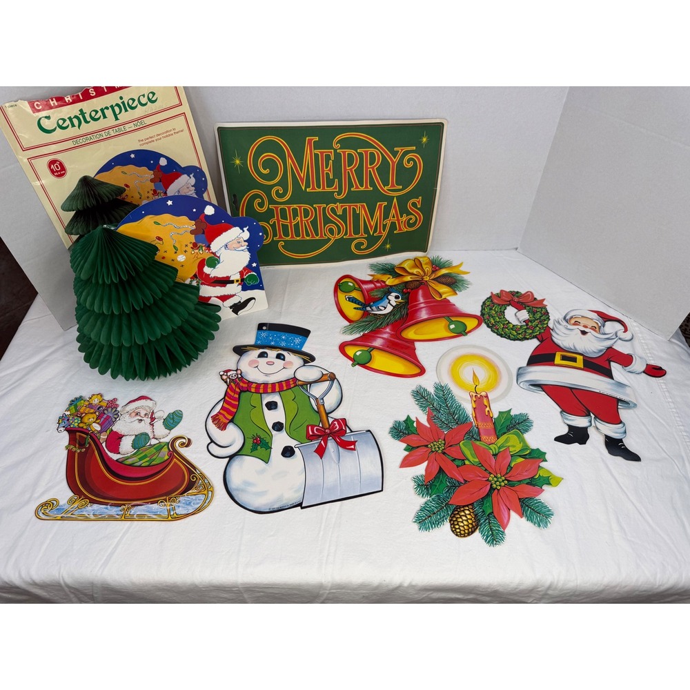 Vintage Beistle Christmas Decorations 1977 Paper Cutouts Honeycomb Tree Lot 8pc‎